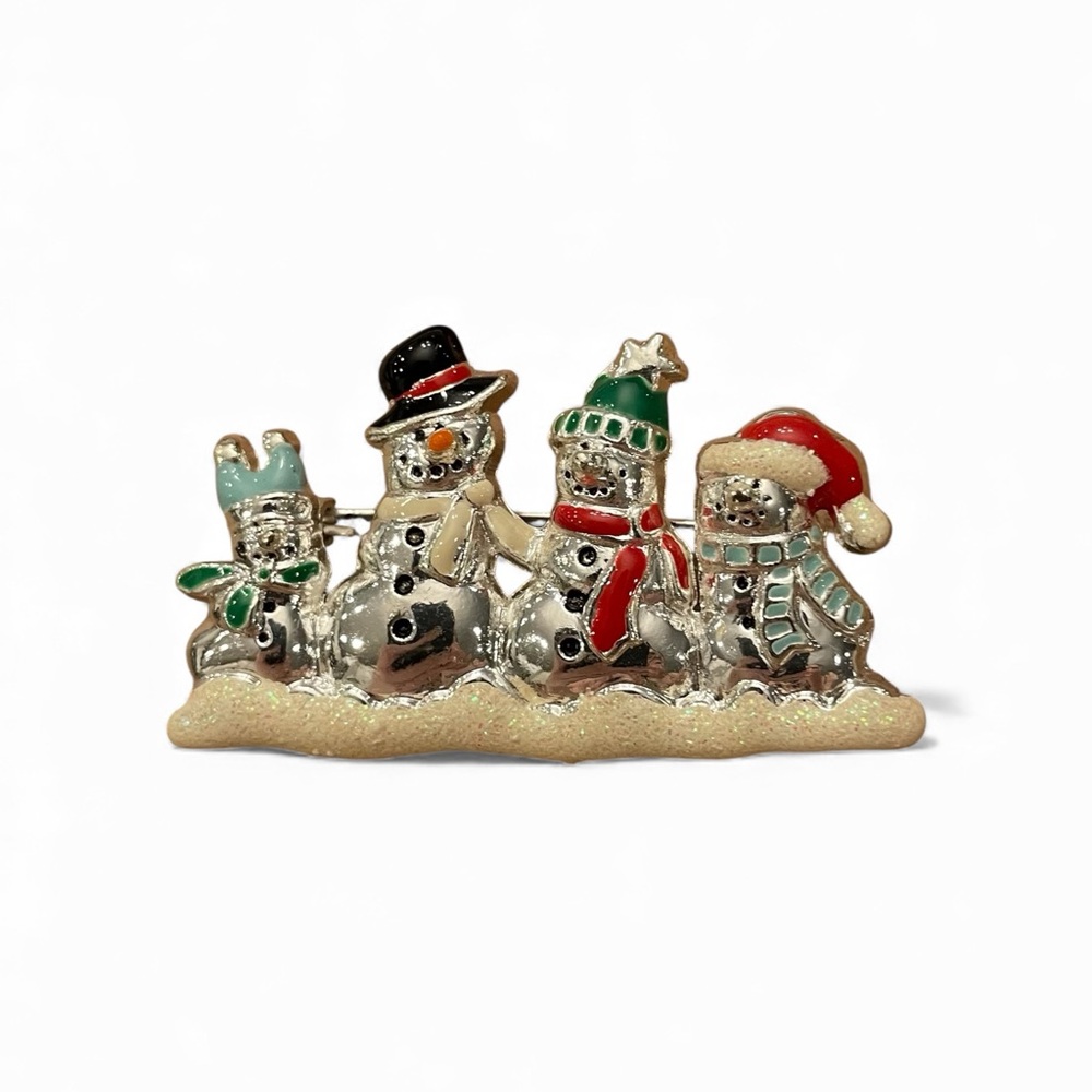 Christmas Fashion Pin Snowman Family Brooch Tie Tack Lapel Pin Festive 2.25”